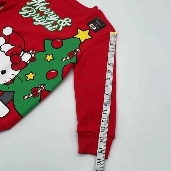 Hello Kitty Red Graphic Christmas Merry & Bright Tree Sweatshirt Crewneck - Picture 8 of 17